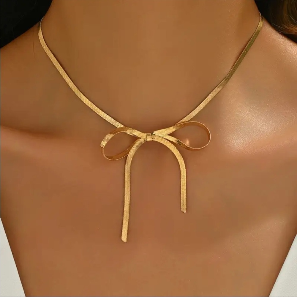 Gold Plated Bow Necklace Minimalist Ribbon Choker Coquette Balletcore NWT